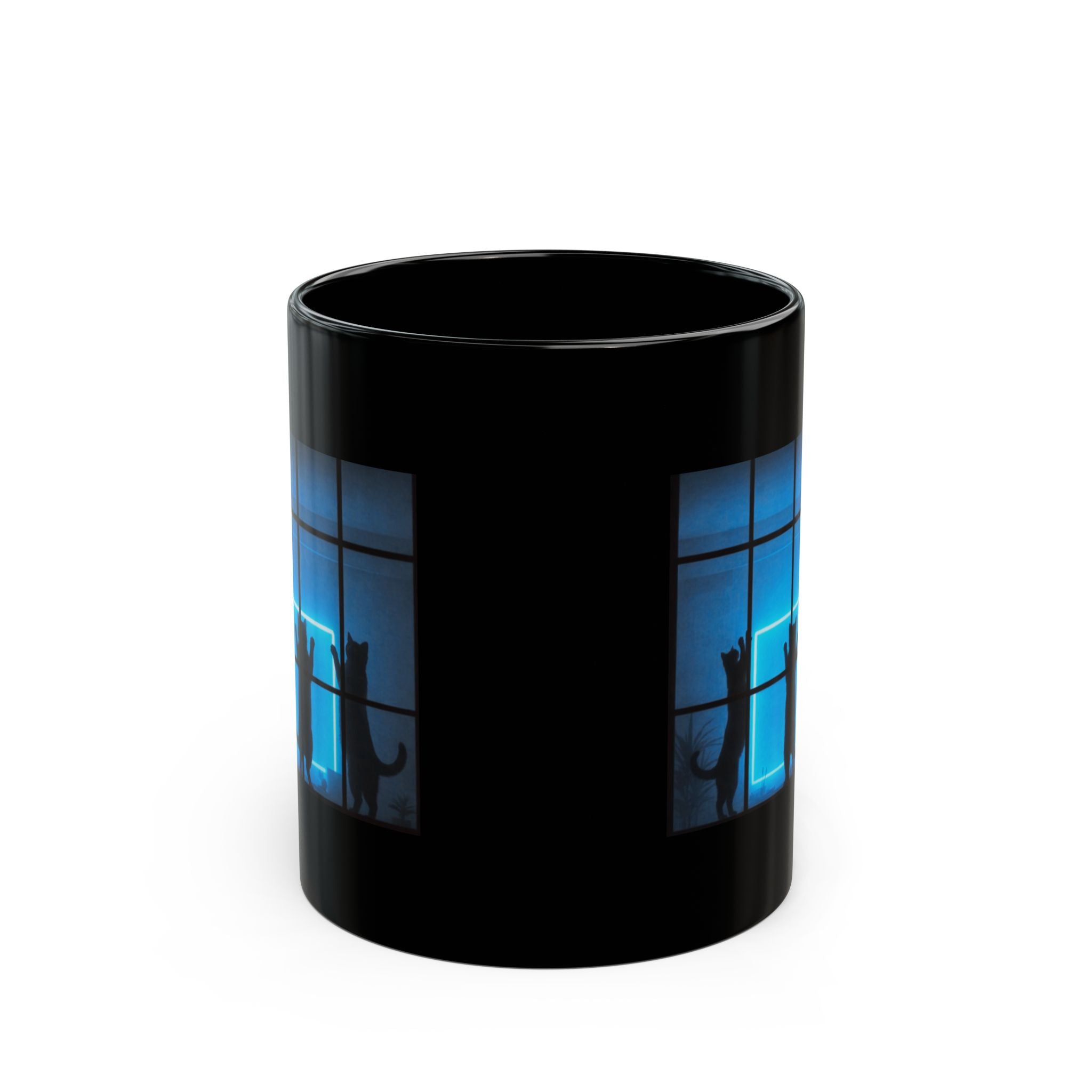 Blue Glow Window Cat Mug