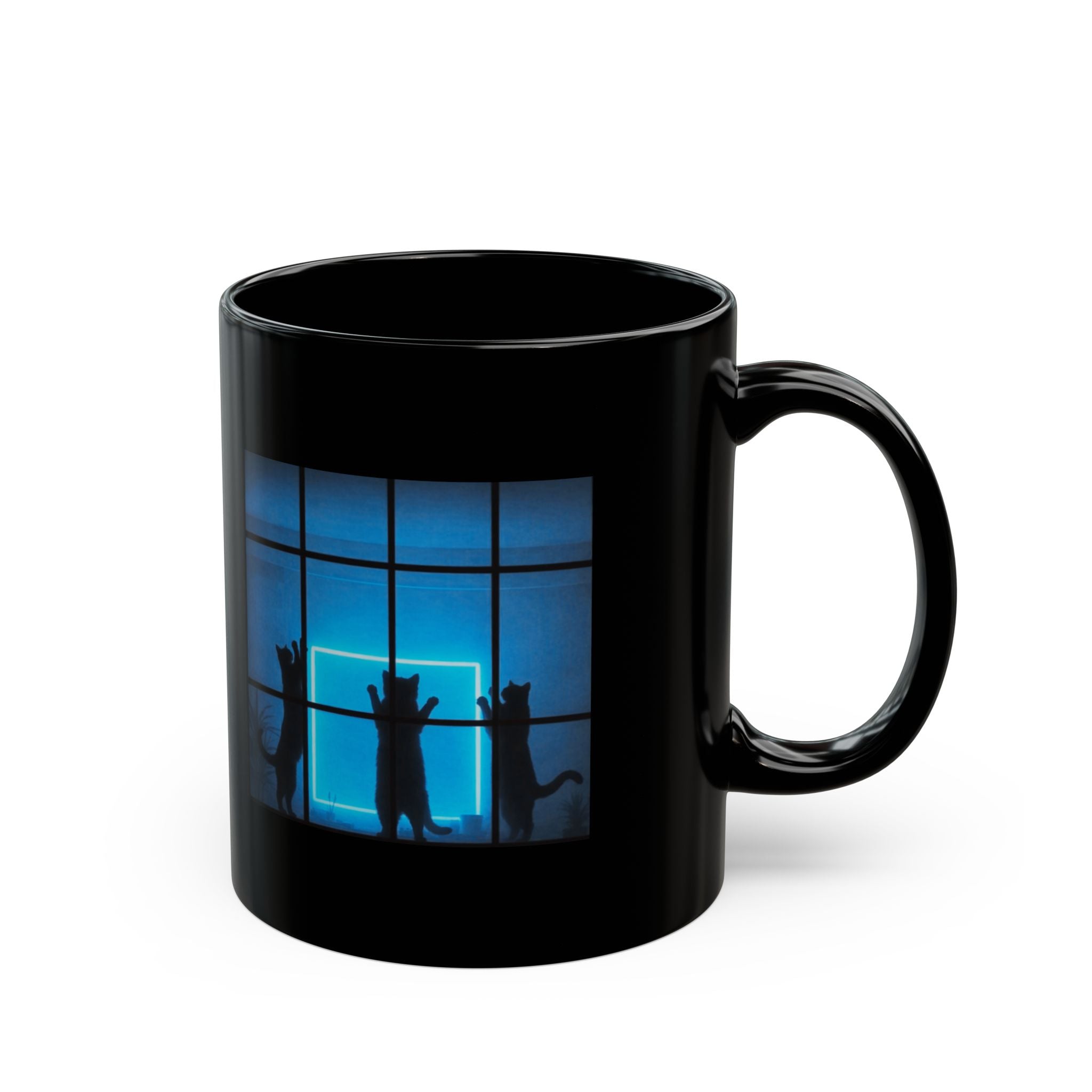 Blue Glow Window Cat Mug