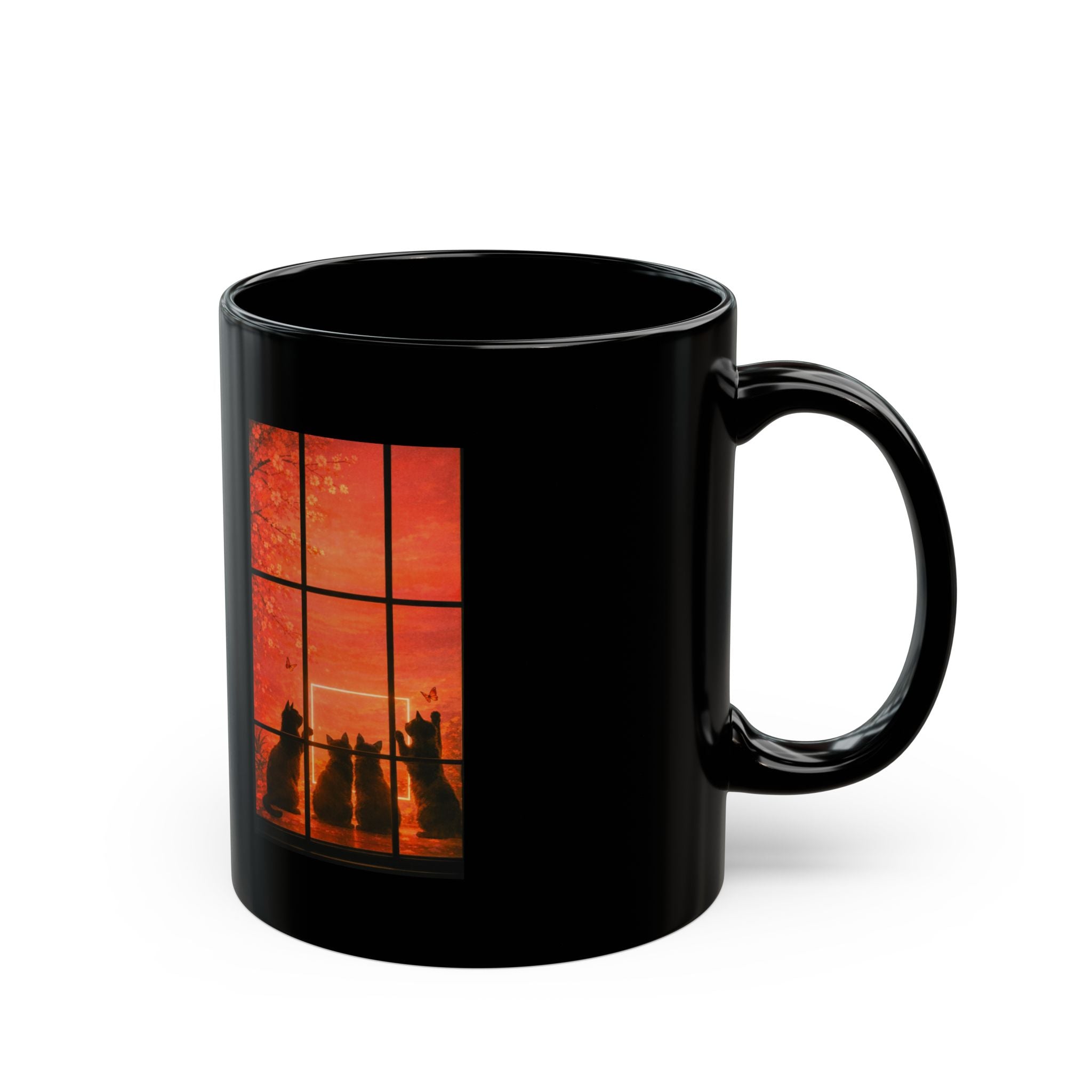 Black Cat Orange Window Silhouette Mug