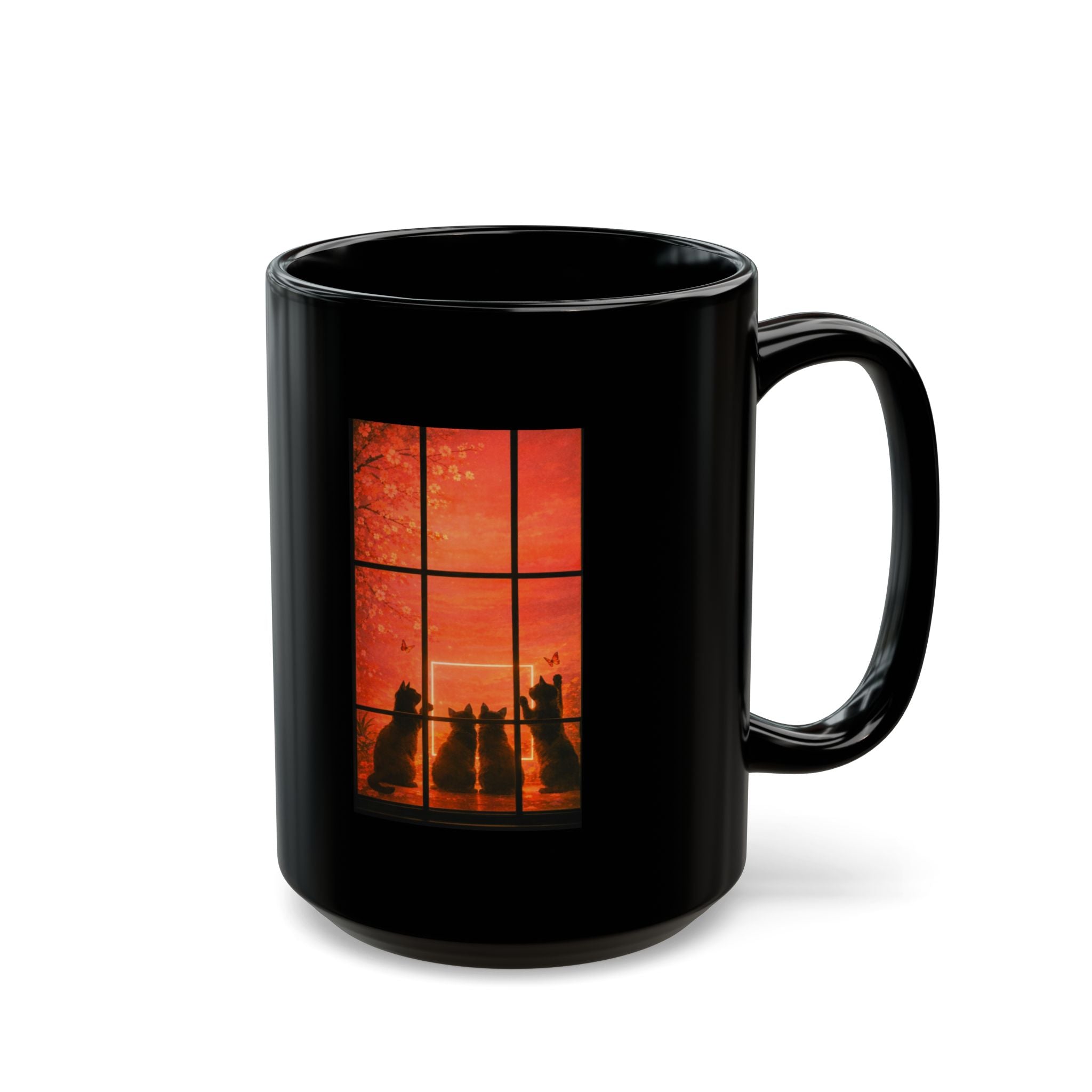 Black Cat Orange Window Silhouette Mug