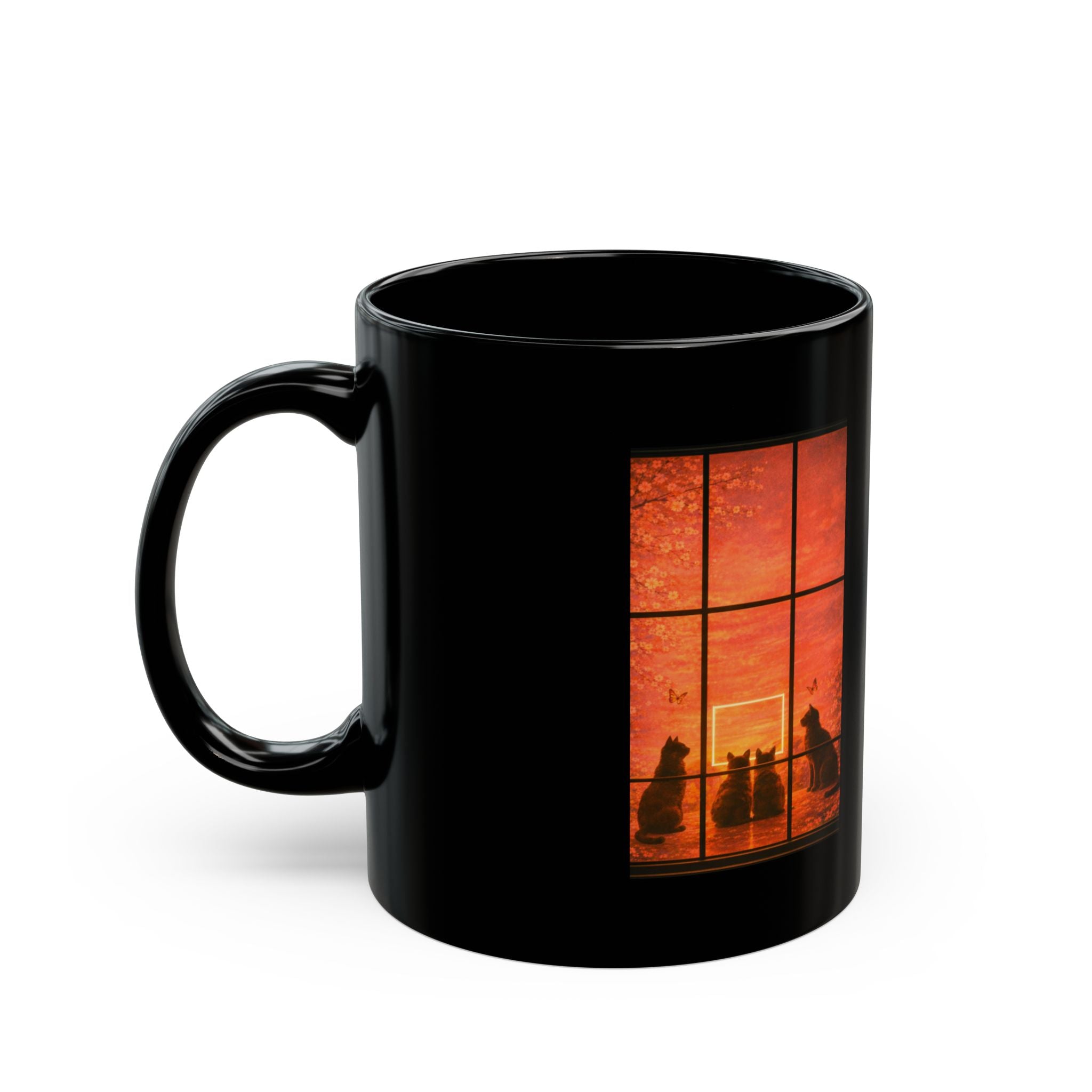 Black Cat Orange Window Silhouette Mug