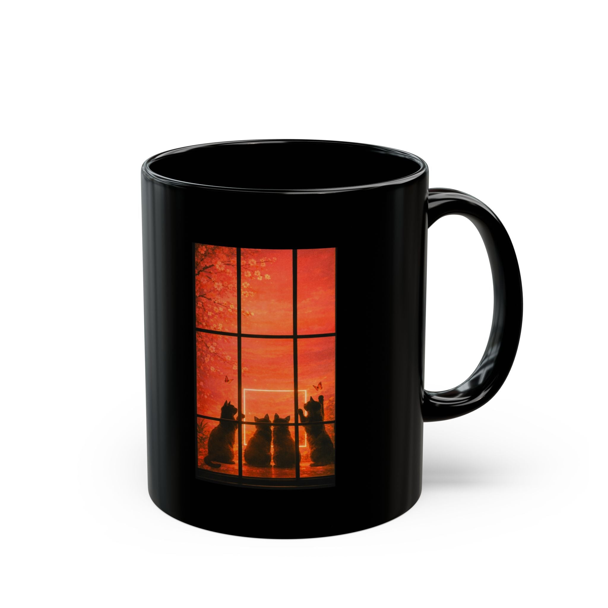 Black Cat Orange Window Silhouette Mug