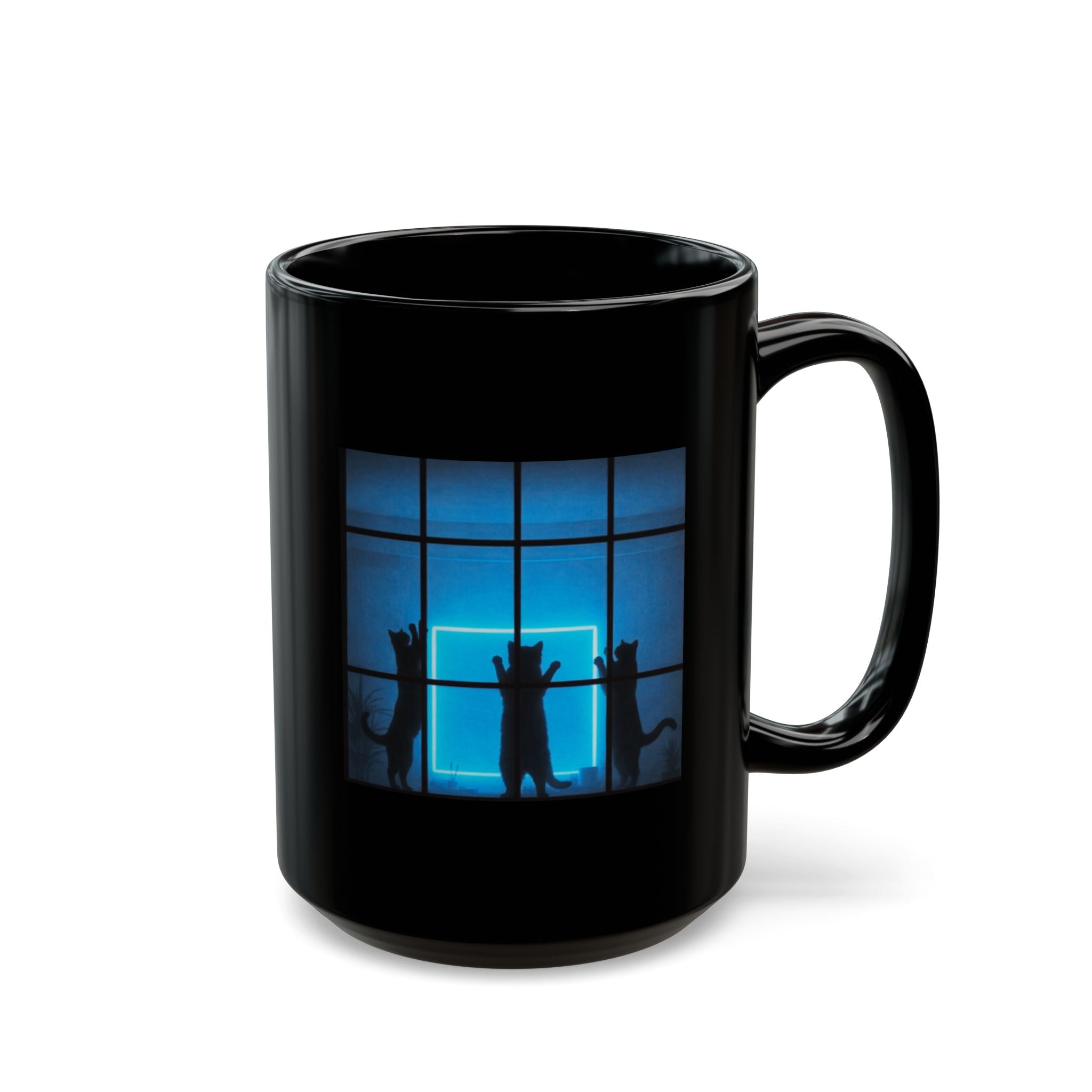 Blue Glow Window Cat Mug