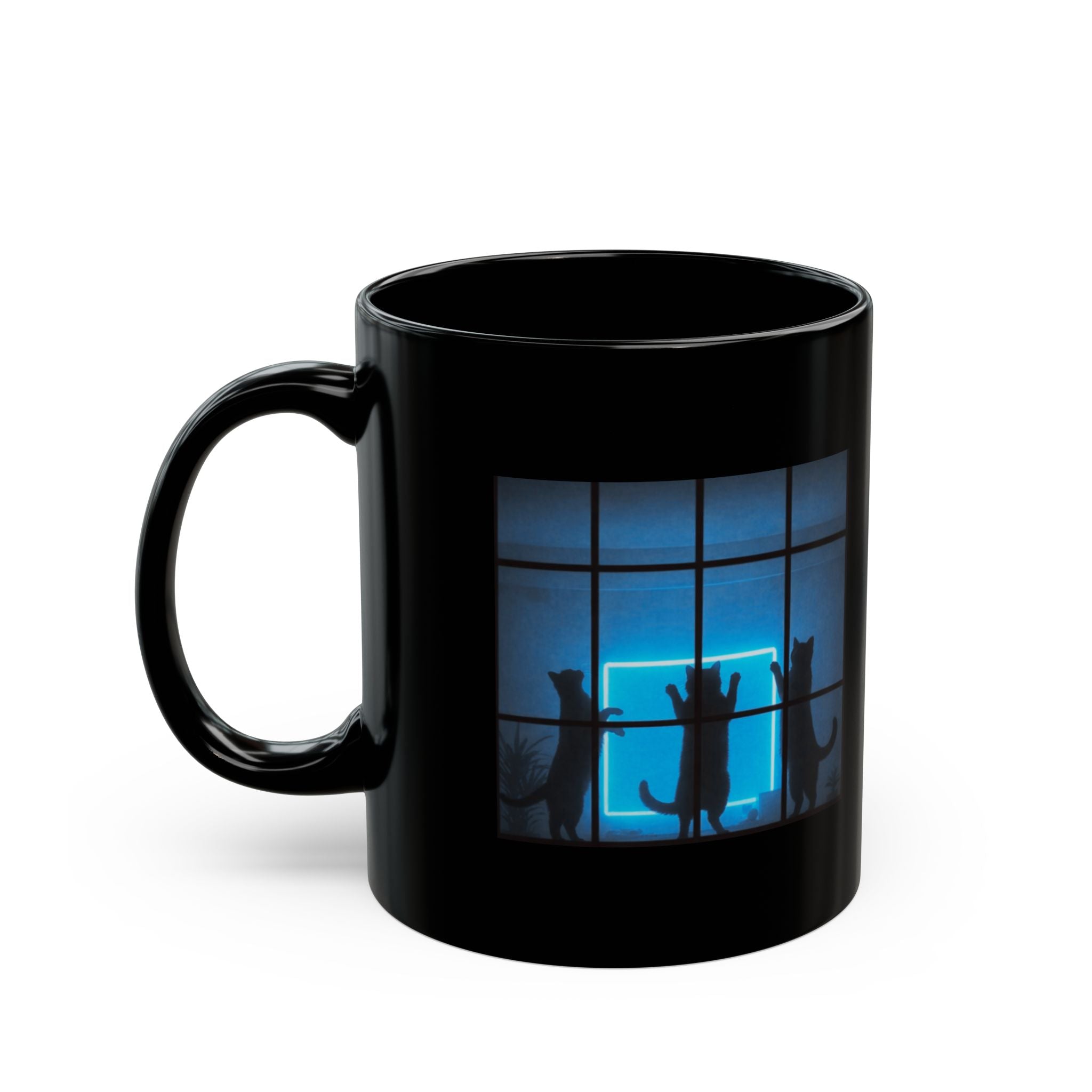 Blue Glow Window Cat Mug
