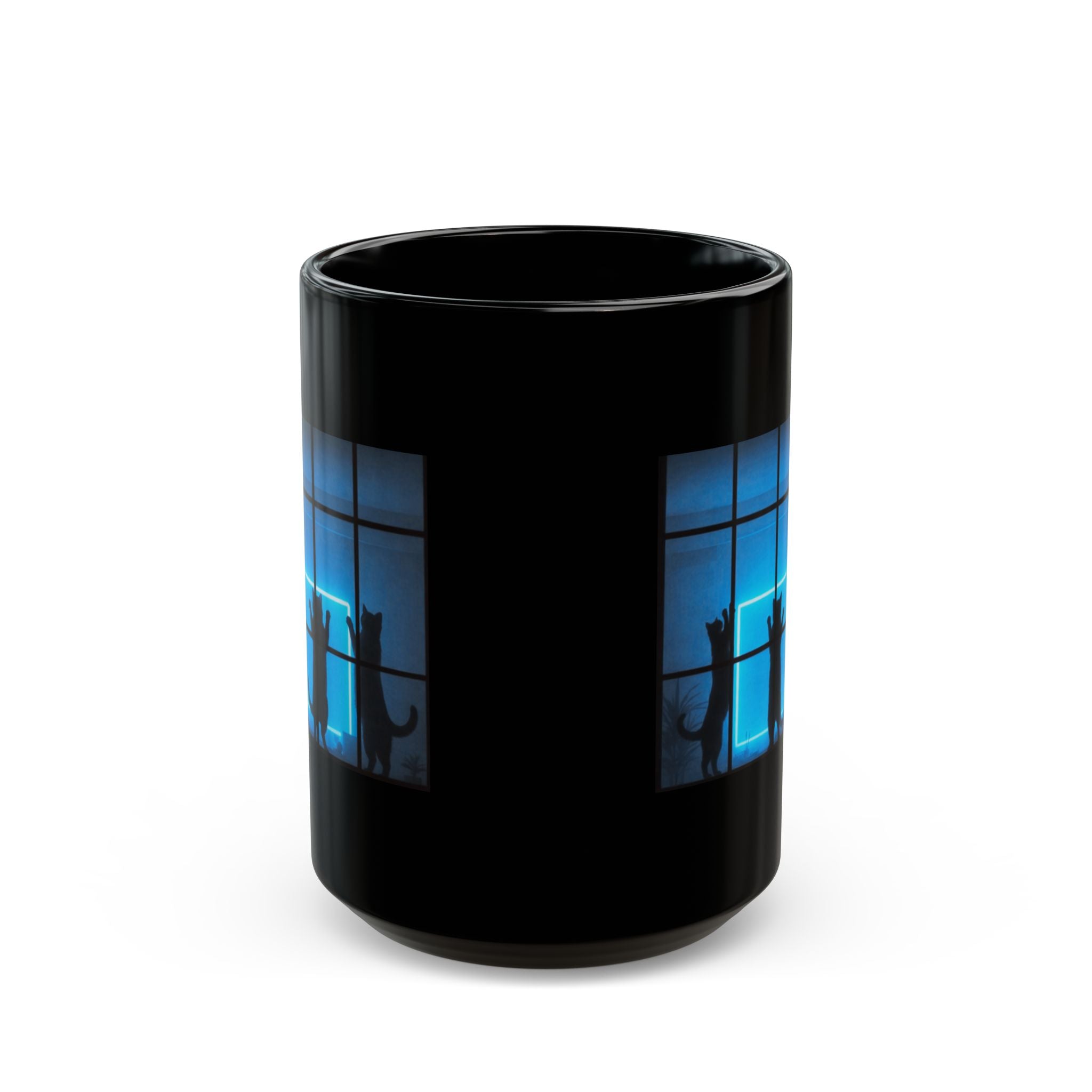 Blue Glow Window Cat Mug