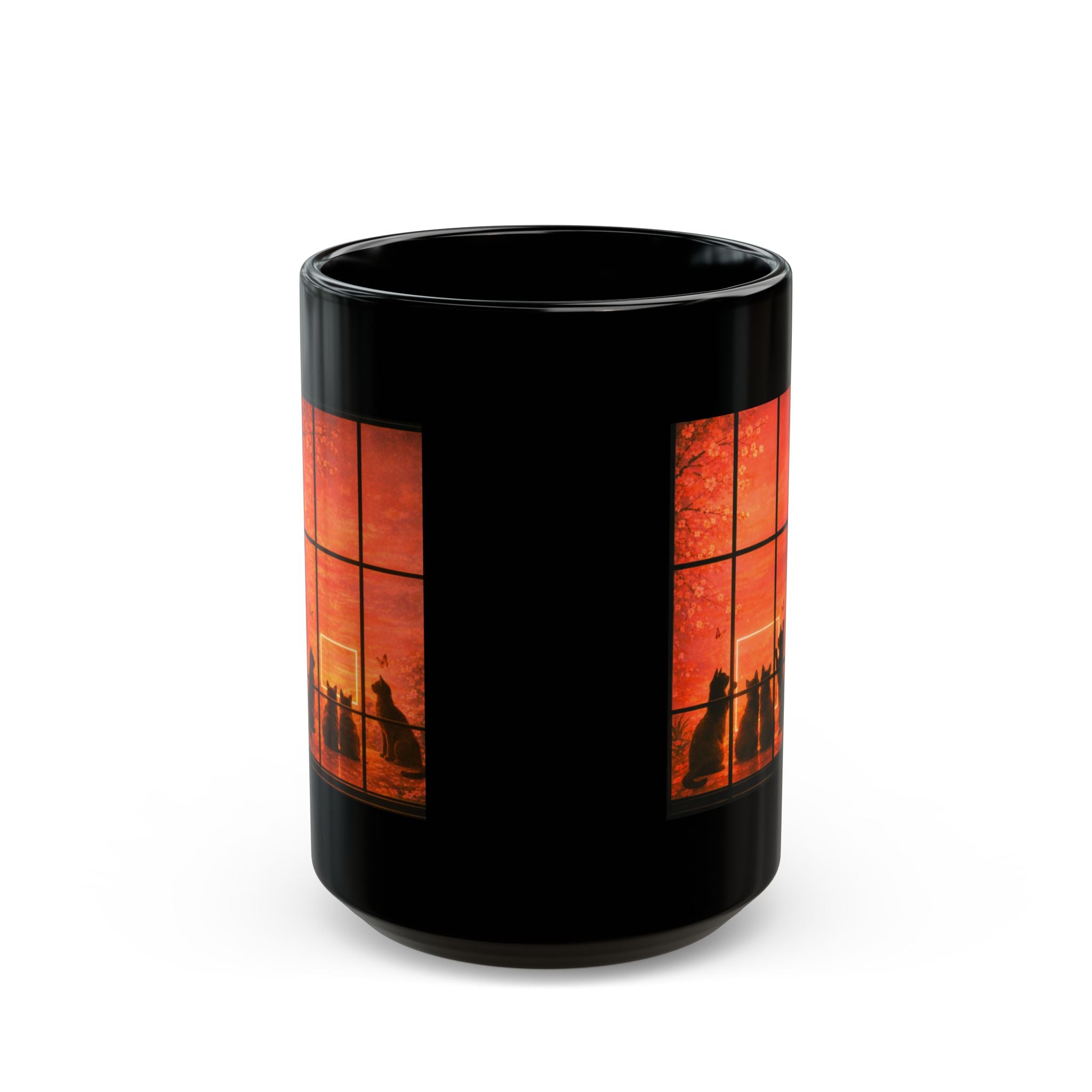 Black Cat Orange Window Silhouette Mug