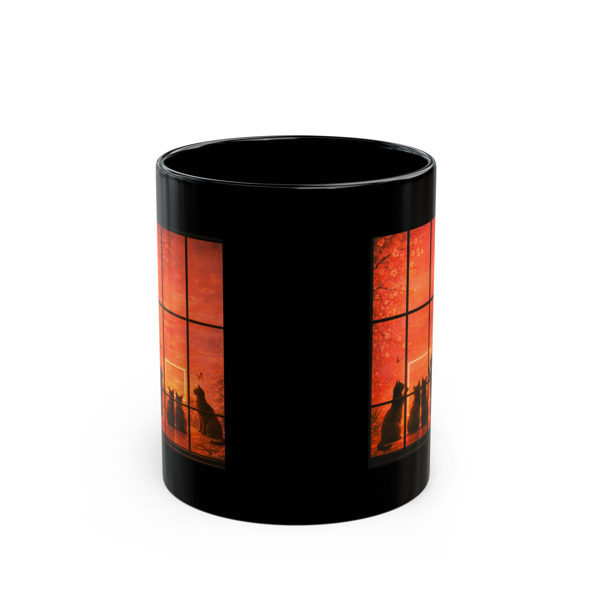 Black Cat Orange Window Silhouette Mug