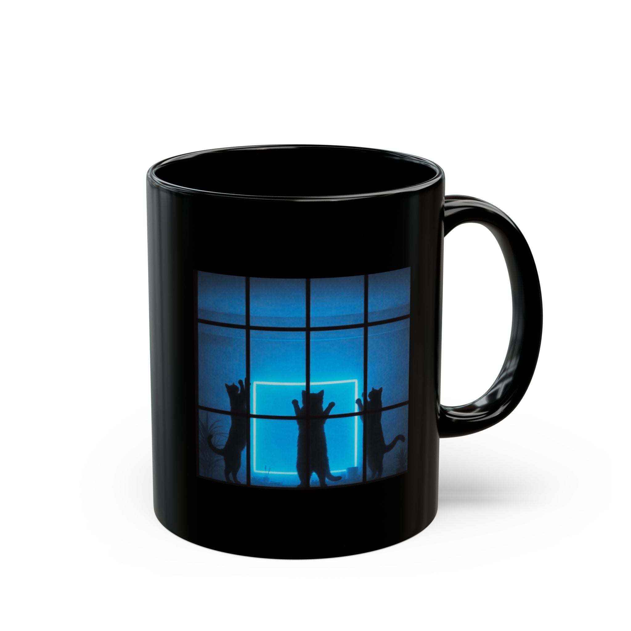 Blue Glow Window Cat Mug