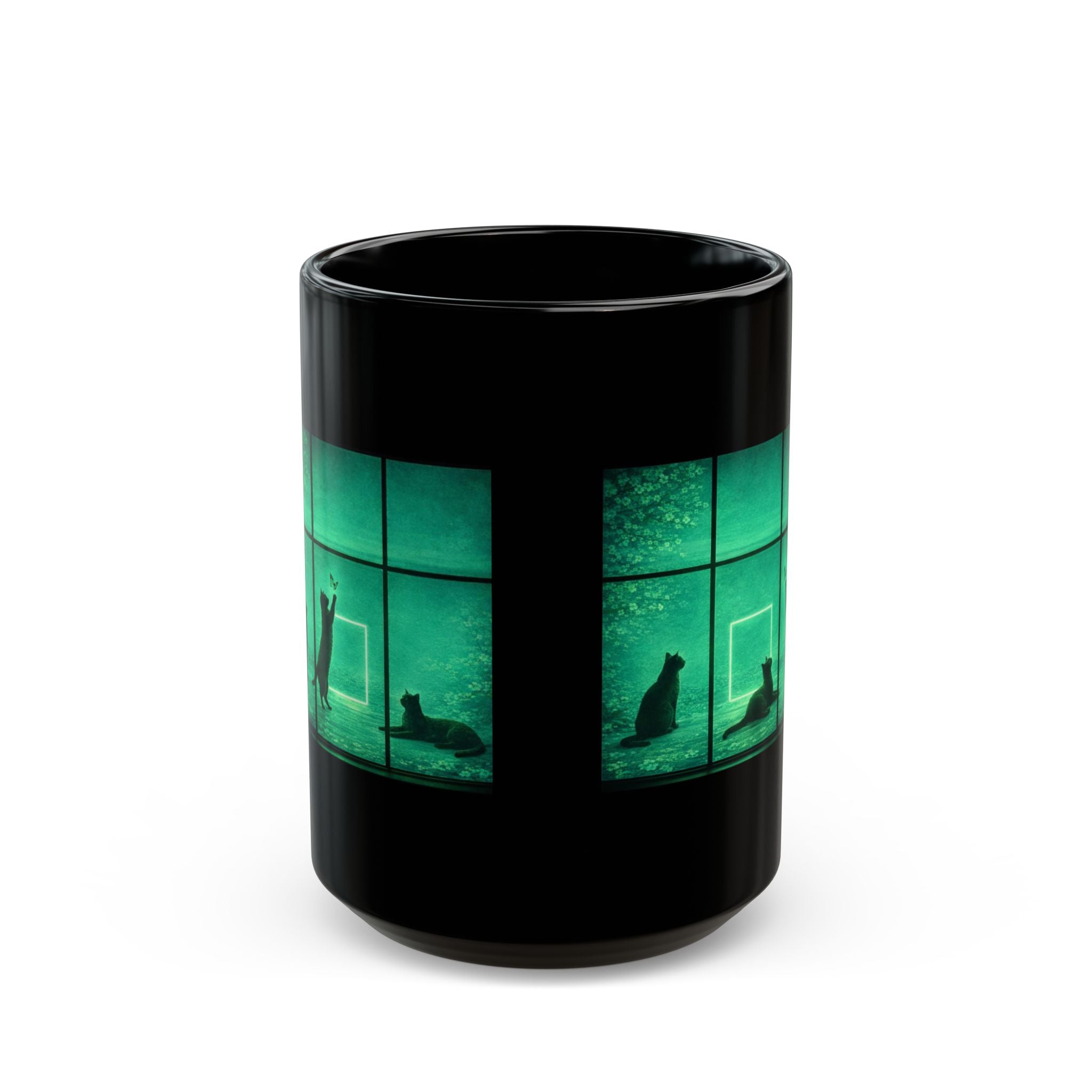 Black Cat Green Window Scene Mug