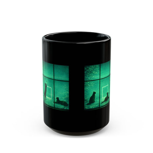 Black Cat Green Window Scene Mug